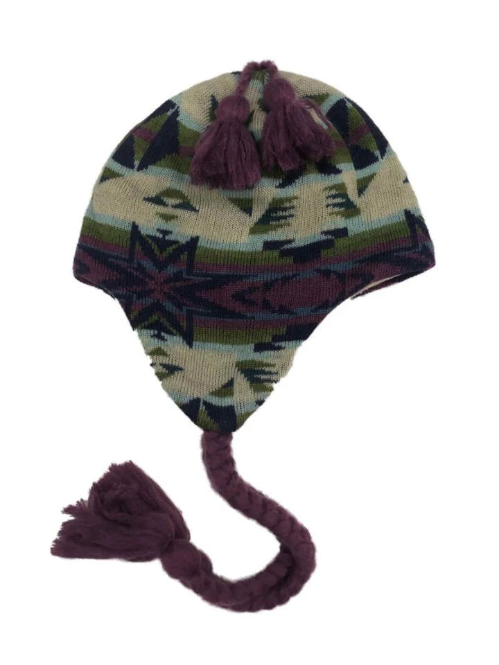 Mujer Púrpura Verde y Azul Estampado Azteca Tejido Sombrero Peruano Tejido Medias Gorra Foto 1 de 1