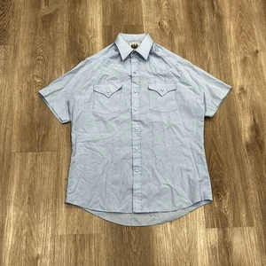 Camicia vintage anni 90 Ely Cattleman uomo taglia M blu Oxford western perla bottoni a pressione - Foto 1 di 6