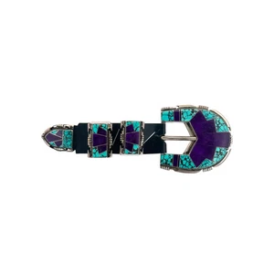 A Francisco, Buckle, Vintage, Multi-Stone, Sterling Silver, Navajo, 2" - Picture 1 of 3