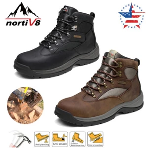 NORTIV 8 Men's Steel Toe Boots Work Safety Protection Waterproof Leather Shoes - Picture 1 of 20