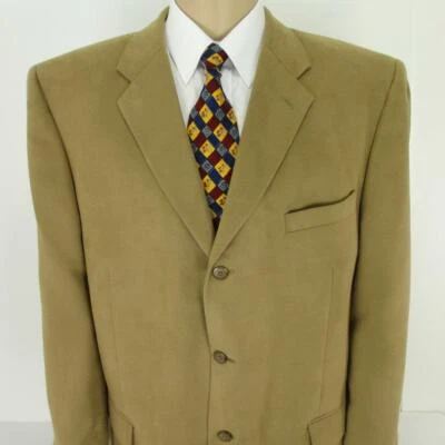 46 L Jeffrey Banks Beige Brown Faux Suede 2 Btn Mens Jacket Sport Coat Blazer - Image 1 of 4