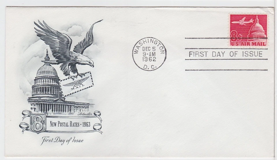 TurtlesTradingPost- Jet Over Capital 8 Cent- 1962 #C64 FDC- Artmaster Cachet - Image 1 of 1