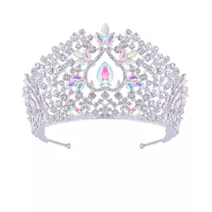 Corona diadema alta 8 cm grande cristallo matrimonio regina principessa ballo adulto - Foto 1 di 9