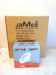 James 8 Pack 5"/6" Recessed Retrofit LED Lights ZY-DL6DWP-13W Led - 90W - NEW - Picture 1 of 8