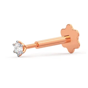 14K Rose Gold 2.4mm Real 0.03ct Diamond Nose Stud Screw Ring Piercing Pin 18G - Picture 1 of 7