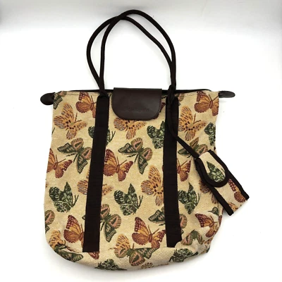 Vintage 90s J Garden Butterfly Tapestry Shoulder Tote & Cell Phone Case 16x15" - Изображение 1 из 4