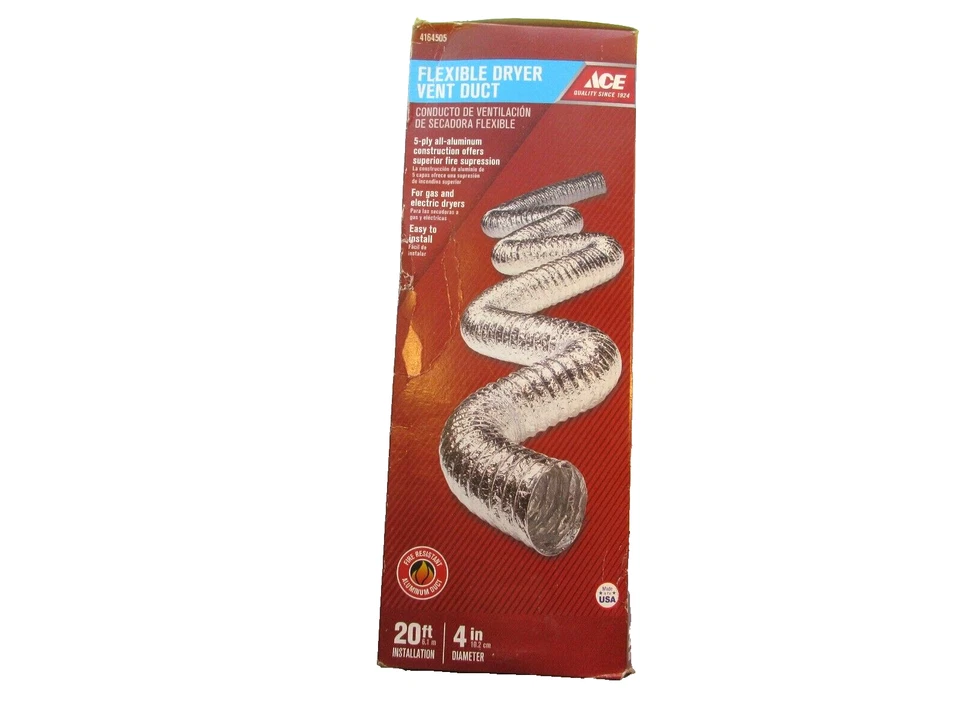 ACE 4" X 20FT FLEXIBLE ALUMINUM DRYER VENT DUCT FIRE RESISTANT 4164505