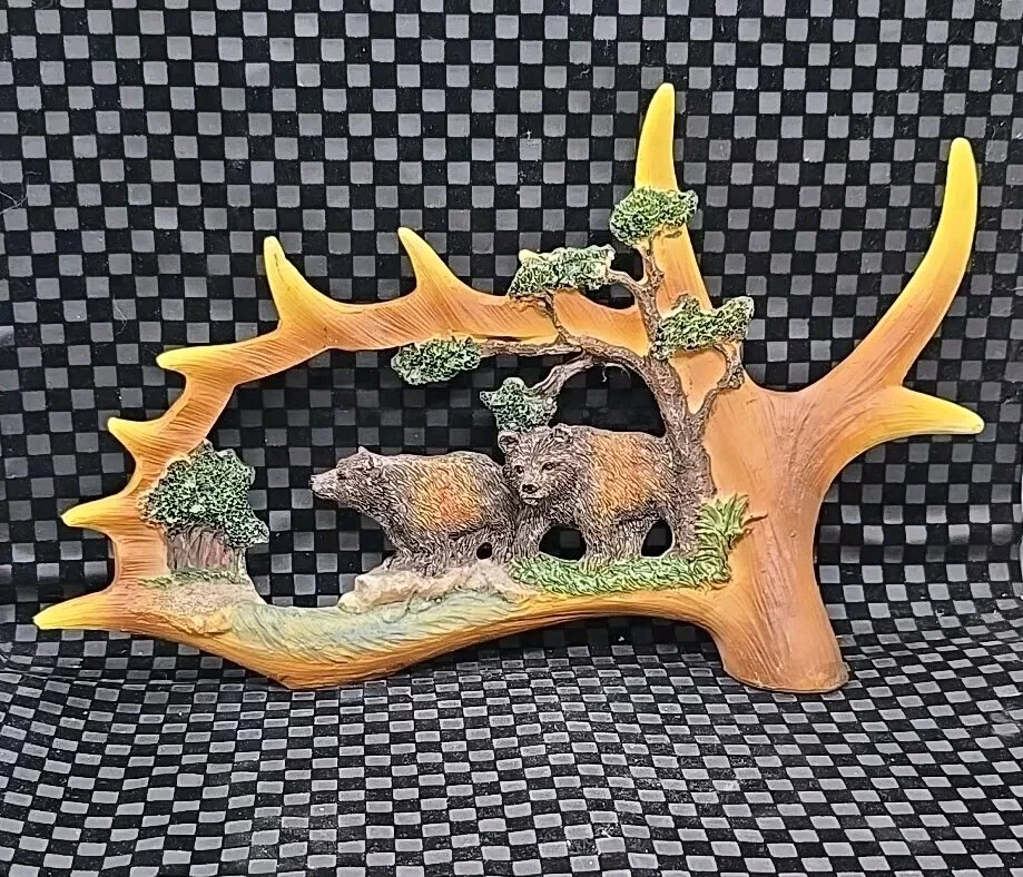 Resin Faux Elk Antler Carved Bear Landscape Home Country Cabin Decor - Image 1 of 4