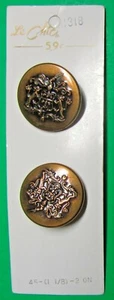(2)VINTAGE 1 1/8" LeCHIC CROWN CREST COAT OF ARMS GOLD METAL SHANK BUTTONS(M210) - Picture 1 of 3