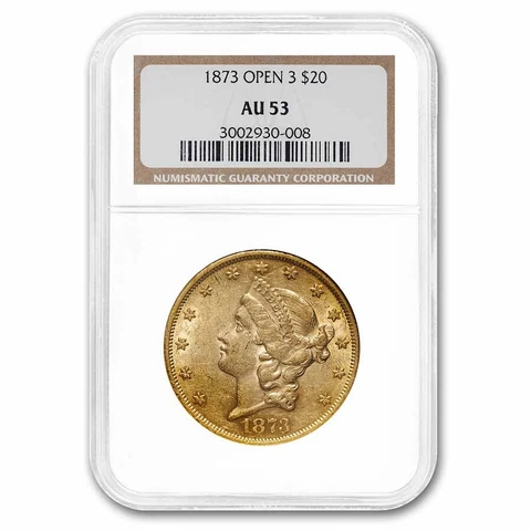 1873 $20 Liberty Gold Double Eagle AU-53 NGC (Open 3) - SKU#157330 Cover