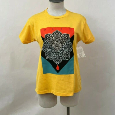 Obey Women's Recycled Organic T-Shirt Blood & Oil Mandala Yellow Size S NWT - Image 1 of 3