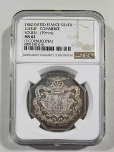 France 1862 elbeuf - commerce rouen silver medal ngc ms62 - Picture 1 of 4