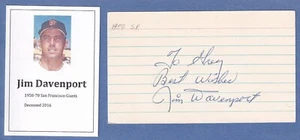 Baseballspieler Jim Davenport (1958-85, gest. 2016) handsignierte 3x5 Karteikarte - Bild 1 von 1