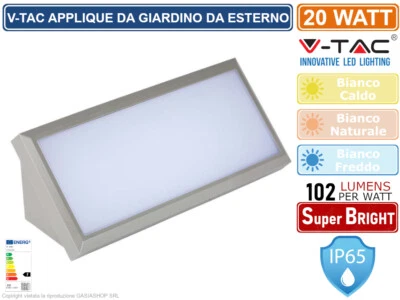 V-TAC VT-8055 APPLIQUE LAMPADA LED DA MURO GIARDINO 20W 2050LM DA ESTERNO IP65 - Immagine 1 di 3