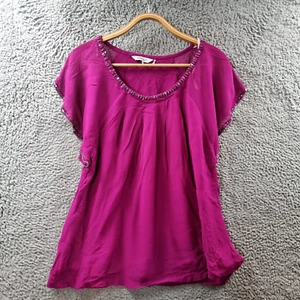 Table Eight Womens Blouse Top Size 14 Magenta Pink Beaded Short Sleeve - Picture 1 of 13