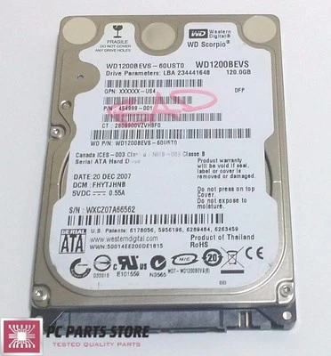 Western Digital 120GB 2.5 WD1200BEVS-60UST0 2061-701499-600 AB FOR PARTS/REPAIR - Image 1 of 4