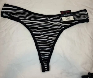 No Boundaries Ribbed Cotton Thong Panties Size XXXL (21) Black, White Stripes - Picture 1 of 3