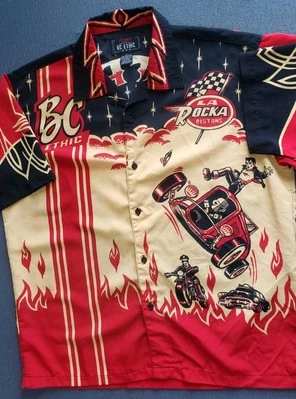 VINTAGE BC Ethic La Rocka London Mens Large Shirt Hot Rod Rumble Vince Ray 90s - Image 1 of 4