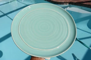 Ceramisia Dinner Plate Teal Embossed Verge Coupe 10 1/2 " Italy - Picture 1 of 4