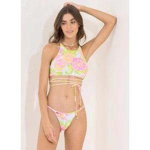 Maaji Chintz Floral Babydoll Reversible Strappy High Neck Bikini Swimsuit Top M - Picture 1 of 9