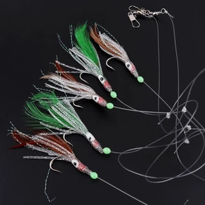 5 in 1 Luminous Sabiki Soft Fishing Lure Hook Tackle with Octopus Shaped Feather - Picture 1 of 12