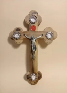 JERUSALEM Wandkreuz RELIQUIEN Wachs KREUZ HOLZ VINTAGE - Bild 1 von 15