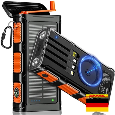 Solar Powerbank mit Handkurbel | 7 Ausgänge | Kabelloses Laden - Bild 1 von 4