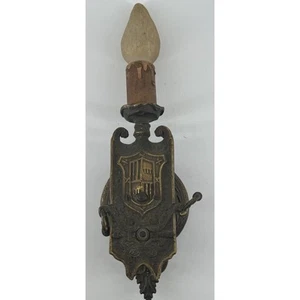 Wall Sconce Electric Brass Knight’s Shield Design 14.5” T x 4.25” Antique Unique - Picture 1 of 18