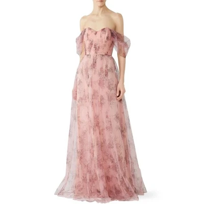 Vestido Marchesa Notte Dama de honor Rosa Floral Plisado Tul Talla 18 Foto 1 de 4
