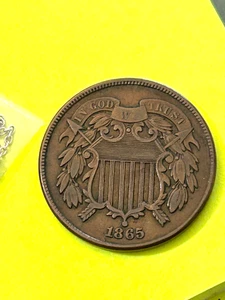 1865 Civil War Era Two 2 Cent Piece High Grade NICE Old US Type Coin - Picture 1 of 2