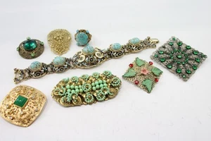 Czech Filigree Jewellery Peking Glass Stone Set Floral Ornate Dress Clip x 8 - Picture 1 of 5