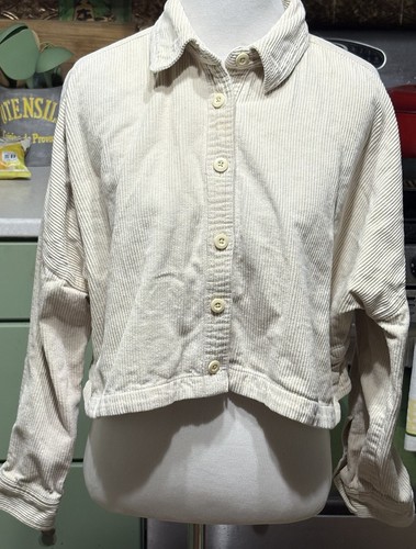 OFF WHITE Giacca donna Forever 21 taglia S velluto bianco sporco crop davanti bottoni manica lunga