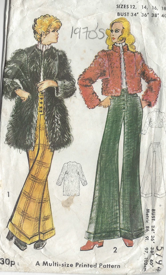 1970s Vintage Sewing Pattern B34-36-38-40 PANTS & COAT (R699) - Image 1 of 1