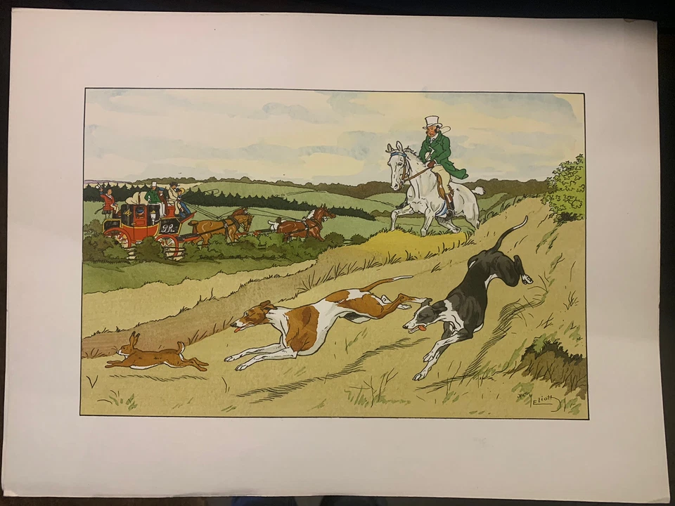 HARRY ELIOTT.LITHO/POCHOIR.SCÈNE DE CHASSE.CIRCA 1930. - Photo 1/1