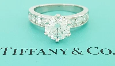 Anillo de compromiso de diamantes con montura de canal Tiffany & Co 2,46 quilates D FLawless Rtl $96.000 Foto 1 de 4