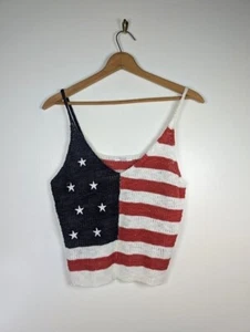American Flag Knit Top Large Crochet Festival Indie Boho 4th of July Patriotic - Picture 1 of 5