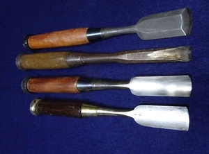 Japanese chisel, set of 4 chisels Carpenter's tools Japanese Nomi Used Maru-Nomi - Picture 1 of 7