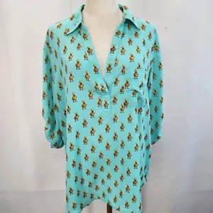 Camicia blusa Soho Jeans blu anatroccoli motivo fiocco top maniche linguetta X-Large - Foto 1 di 9