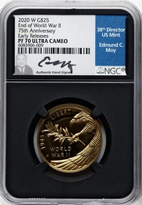 Oro 2020-W 1/2 oz $25 NGC PF70 Ultra camafeo lanzamiento anticipado edición Segunda Guerra Mundial C. Moy Sig - Imagen 1 de 3