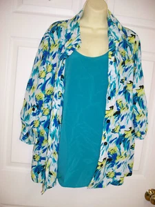 JMS Just My Size 2 Layer Top 2X 18W 20W Blue Teal Green - Picture 1 of 6