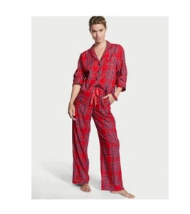 NWT Womens Victoria's Secret Pajamas Set with Scrunchie XXL Red Plaid Stripe PJs - Picture 1 of 4