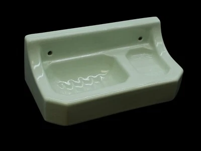 Винтажная зеленая фарфоровая настенная мыльница с поверхностным креплением - Изображение 1 из 4