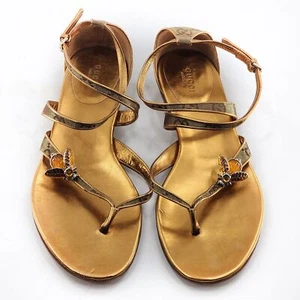 GUCCI Gold Leather Bumblebee Thong Sandal Size 9 - Picture 1 of 12