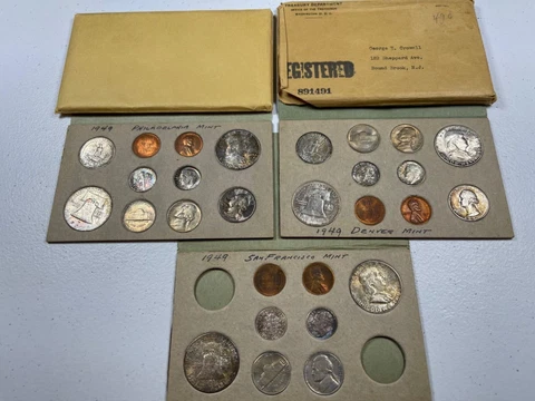 1949  US Mint Silver P&D&S Set,   w/ all OGP incl ENVELOPES,   VERY RARE SET!!! Cover