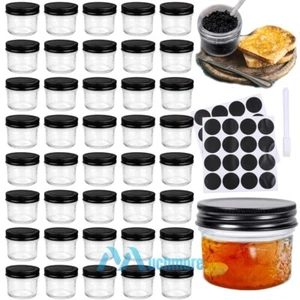 40 Pack 4oz Glass Jars With Airtight Lids(Black), Clear Canning Jars For Caviar - Picture 1 of 12