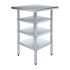 24 In. X 24 In. Stainless Steel Work Table With 3 Shelves | Metal Utility Table