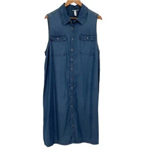 LIZ LANGE MATERNITY NWT Chambray Blue Sleeveless Button Down Midi Dress Size XXL - Picture 1 of 6