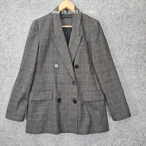 Double Breasted Blazer Womens XS Gray Glen Plaid ZARA Career Prep Business Work - Picture 1 of 13