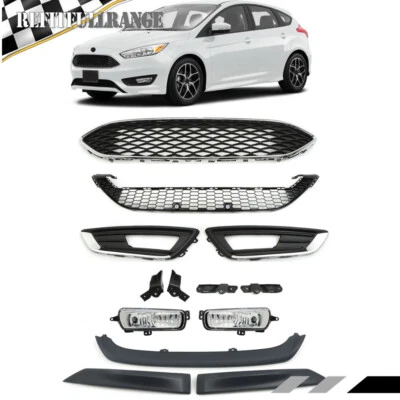 For Ford Focus 15-18 Front Upper Lower Grill&Fog Light Set&Molding Trim&Bracket - Image 1 of 4