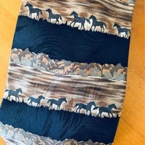 Circle S Mens Neckware by Sadran Western Navy Brown Running Horses 100% Silk Tie - Picture 1 of 6